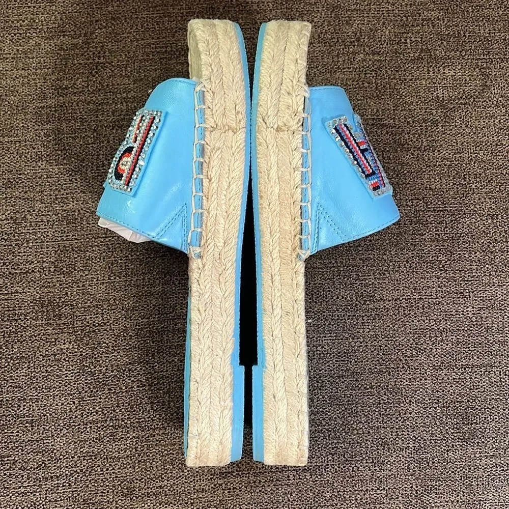 New Karl Lagerfeld Paris Caine Espadrille Slide Sandals Sz 36EU 6 US Baltic Blue